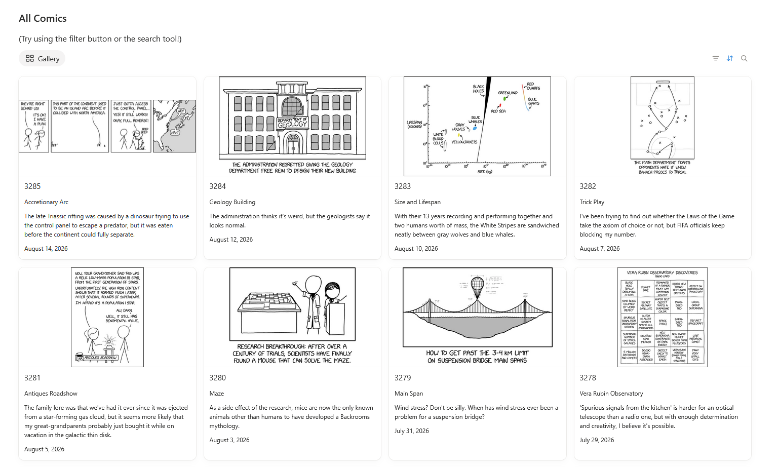 An example of how comics look stored in XKCDatabase NEO.
